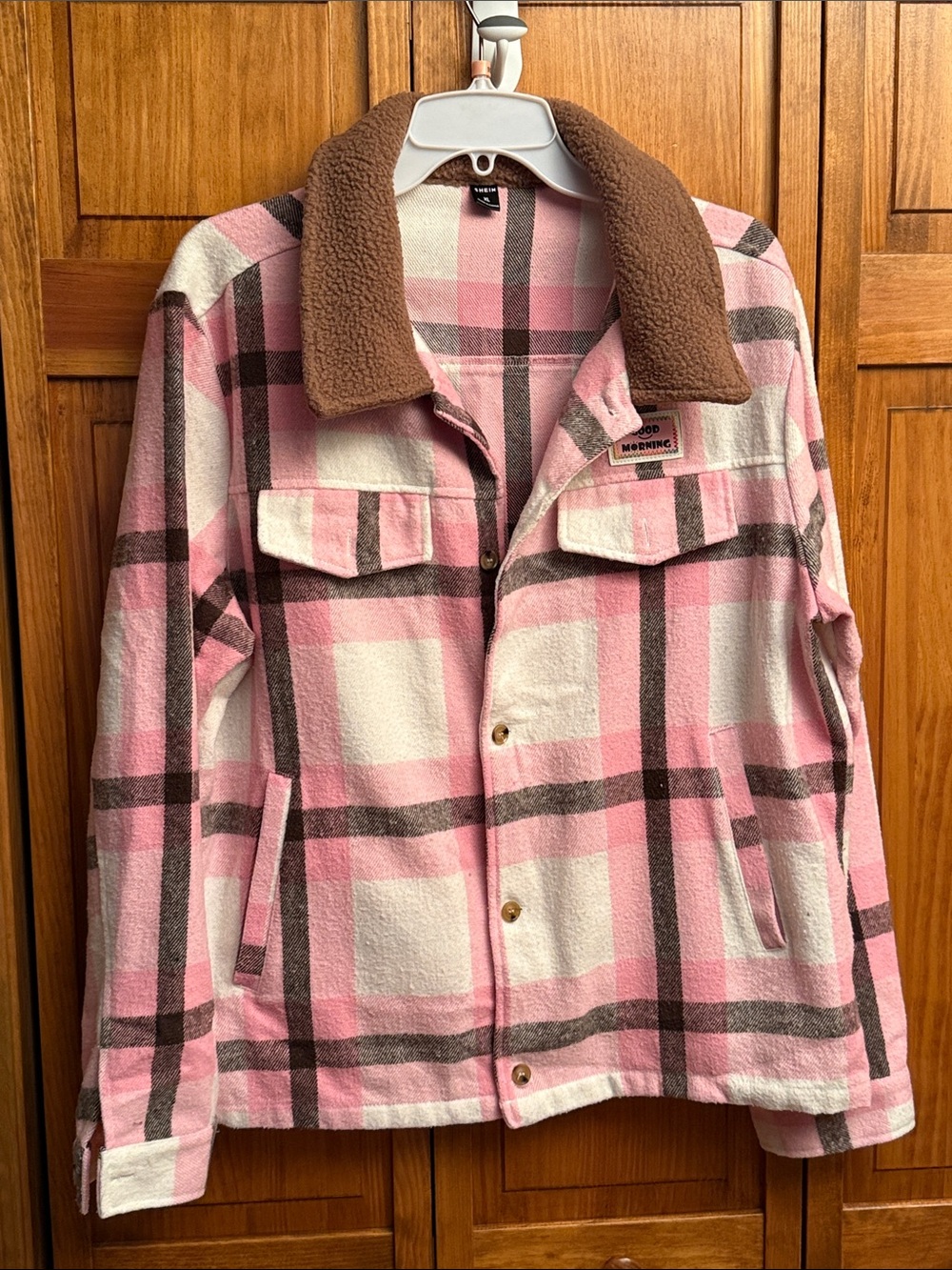 Ladies like new size xl Pink Plaid Sherpa-Collar Jacket
